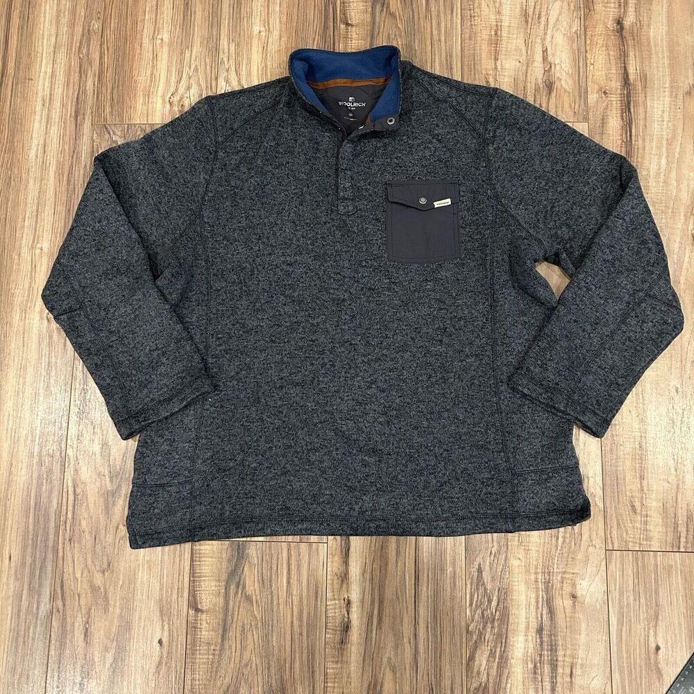 Woolrich Men's Snap Button Pullover Knit Fleece Light Jacket Gray Size XL